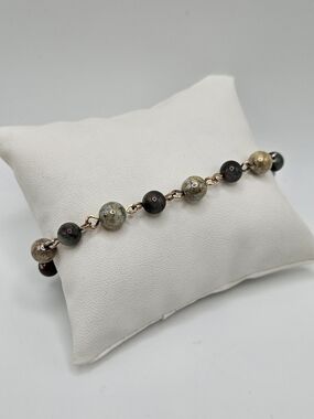VINTAGE Green Jasper Silver Tone Dainty Beaded Bracelet